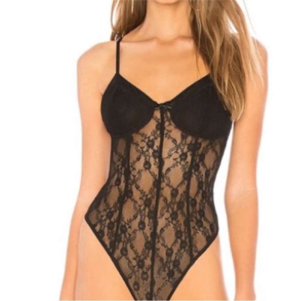 Intimately Free People Black Lace Thong Bodysuit Adjustable Straps Size Medium